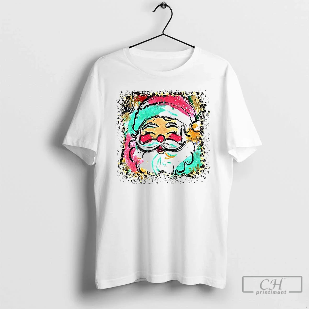 Preppy Brushstroke Santa Claus Colorful Leopard Glitter T-Shirts, Hoodie, Sweatshirt - T-Shirt, Sweatshirt, Hoodie