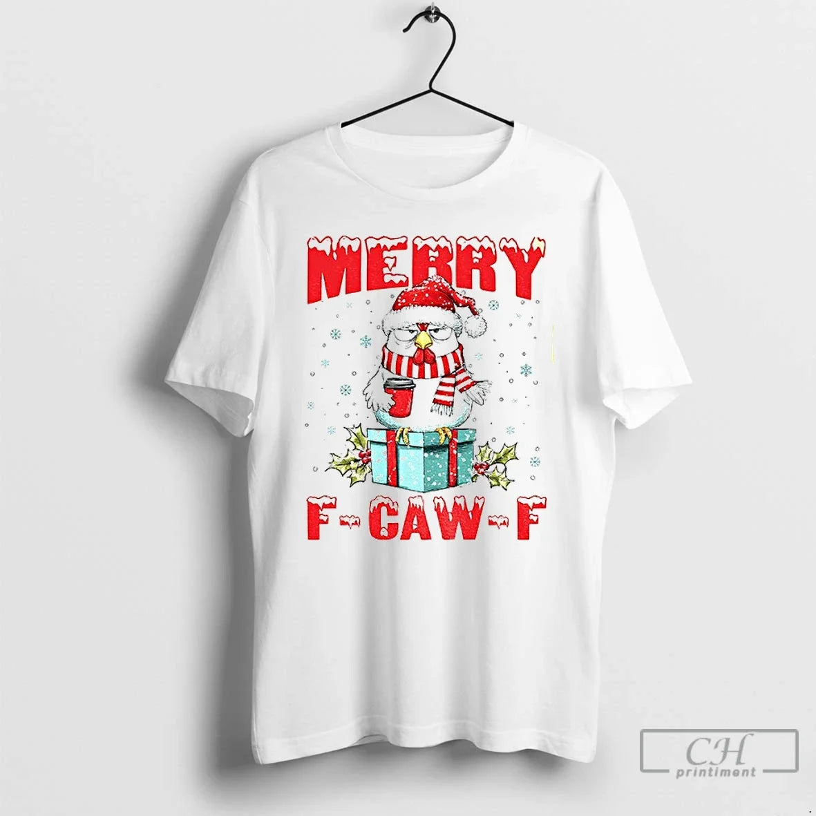 Rooster Meme Santa Hat Merry F Caw F Merry T-Shirts, Hoodie, Sweatshirt - T-Shirt, Sweatshirt, Hoodie