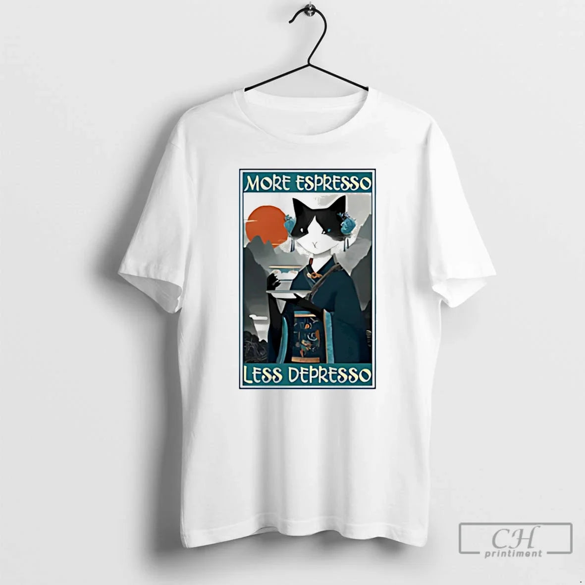 Zen Barista Cat More Espresso Less Depresso Ukiyo E T-Shirts, Hoodie, Sweatshirt - T-Shirt, Sweatshirt, Hoodie