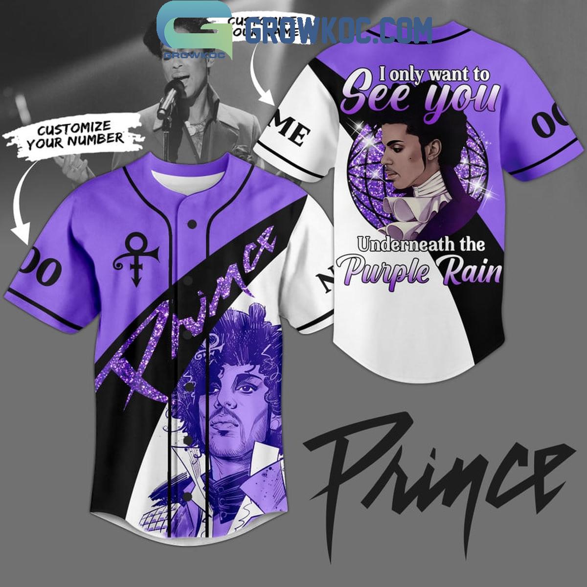 Prince I Only Want To See You Underneath The Purple Rain Personalized Baseball Jersey Unisex T-shirt, Sweatshirt, Hoodie, Long Sleeve Tee - T-Shirt, Sweatshirt, Hoodie