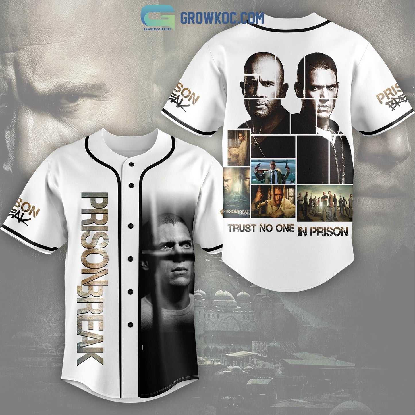 Prison Break Trust No One In Prison White Design Baseball Jersey Unisex T-shirt, Sweatshirt, Hoodie, Long Sleeve Tee - T-Shirt, Sweatshirt, Hoodie