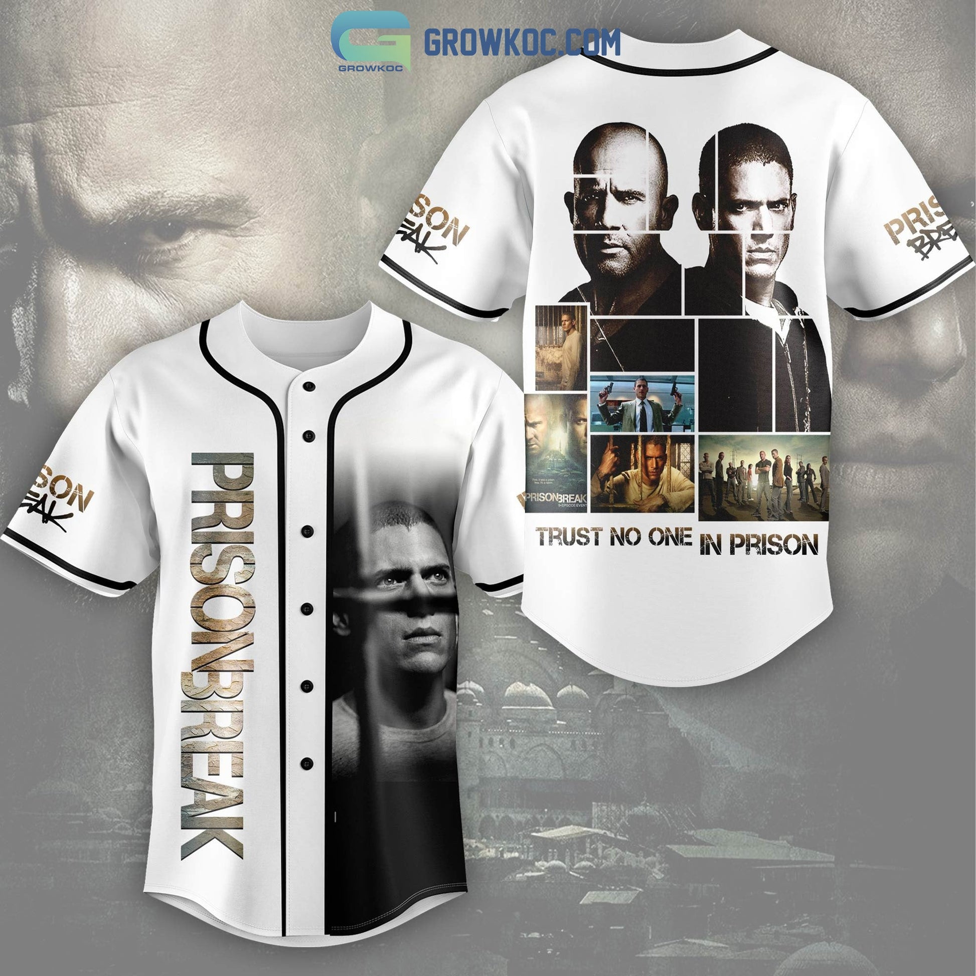 Prison Break Trust No One In Prison White Design Baseball Jersey Unisex T-shirt, Sweatshirt, Hoodie, Long Sleeve Tee - T-Shirt, Sweatshirt, Hoodie