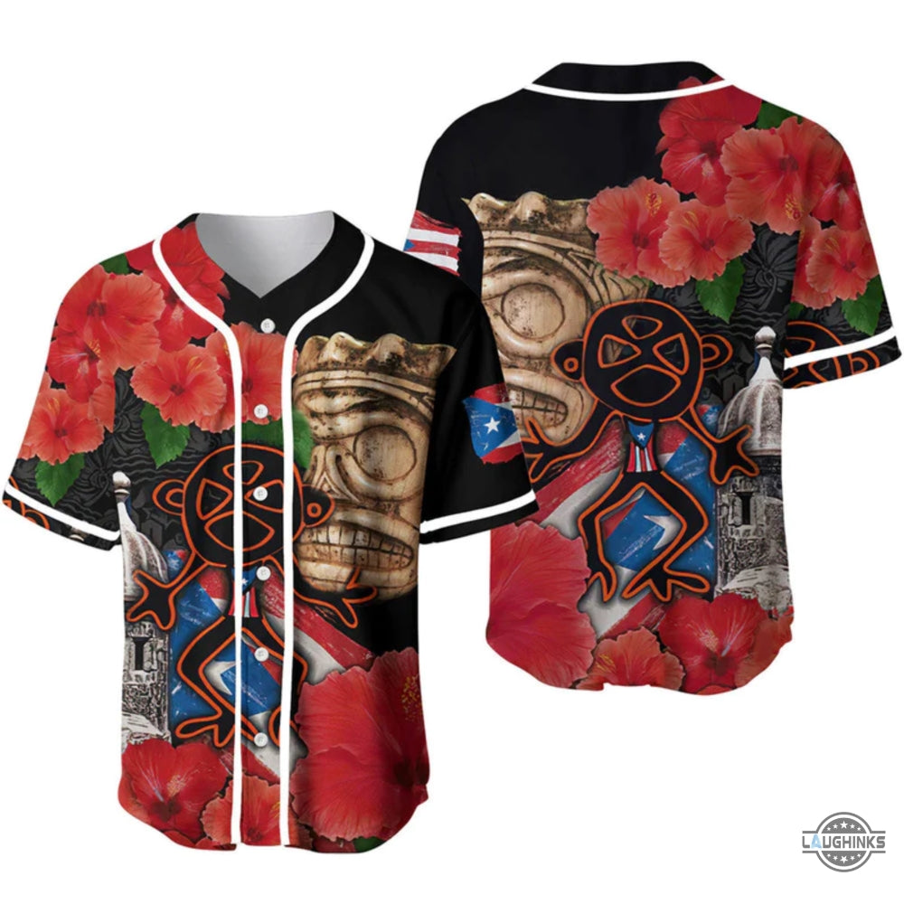 Puerto Rico Baseball Jersey All Over Printed Puerto Rico Sol Taino With Maga Flower Baseball Uniform Jersey Shirts Vintage Puerto Rico National Baseball Team Gift - T-Shirt, Sweatshirt, Hoodie