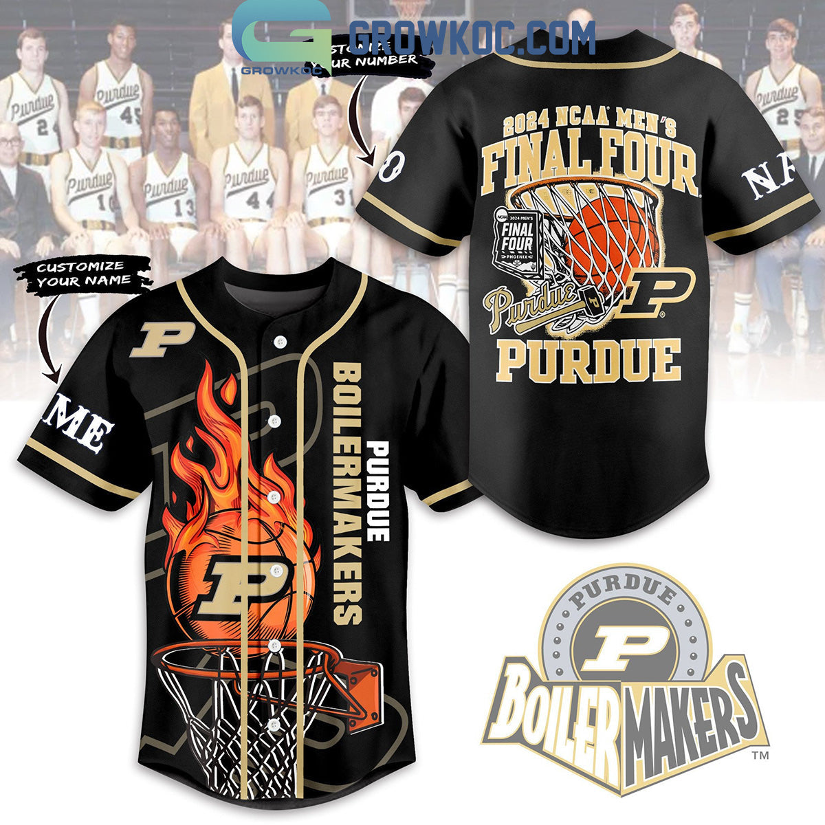 Purdue Boilermakers 2024 MCAA Mens Final Four Personalized Baseball Jersey Unisex T-shirt, Sweatshirt, Hoodie, Long Sleeve Tee - T-Shirt, Sweatshirt, Hoodie