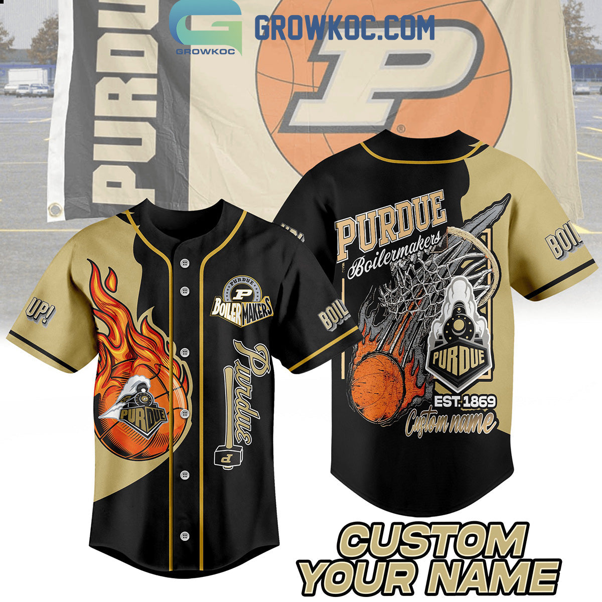 Purdue Boilermakers Boil Up Est.1869 Personalized Baseball Jersey Unisex T-shirt, Sweatshirt, Hoodie, Long Sleeve Tee - T-Shirt, Sweatshirt, Hoodie
