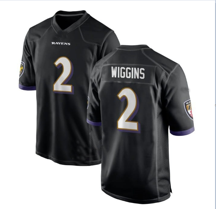 B.Ravens #2 WIGGINS Black Alternate Game Player Jersey Stitched American Football Jerseys football jersey product view 1