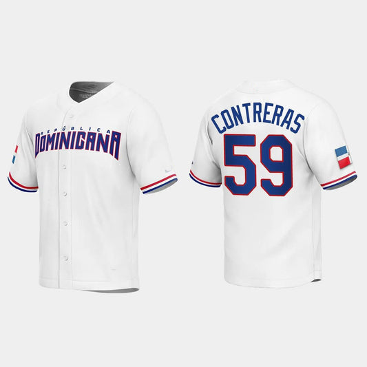 #59 ROANSY CONTRERAS DOMINICAN REPUBLIC BASEBALL 2023 WORLD BASEBALL CLASSIC REPLICA JERSEY ¨C WHITE Stitches Baseball Jerseys baseball jersey product view 1