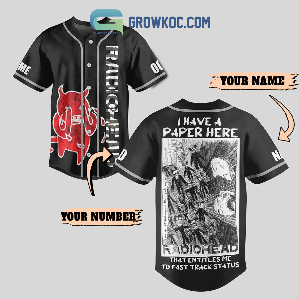 Radiohead Fast Track Status Personalized Baseball Jersey Unisex T-shirt, Sweatshirt, Hoodie, Long Sleeve Tee - T-Shirt, Sweatshirt, Hoodie