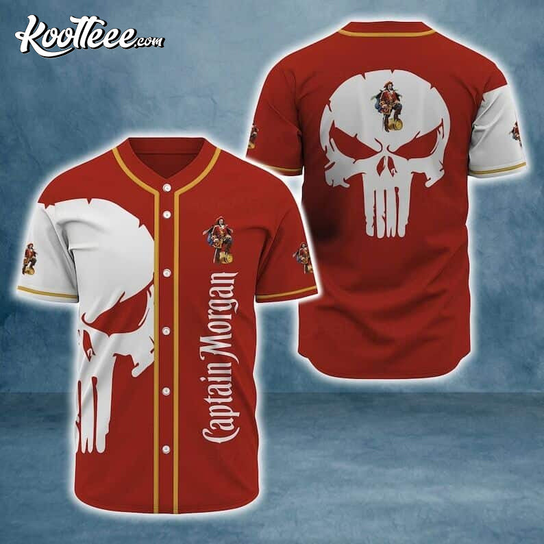 Red Captain Morgan White Ghost Skull Baseball Jersey Unisex T-shirt, Sweatshirt, Hoodie, Long Sleeve Tee - T-Shirt, Sweatshirt, Hoodie