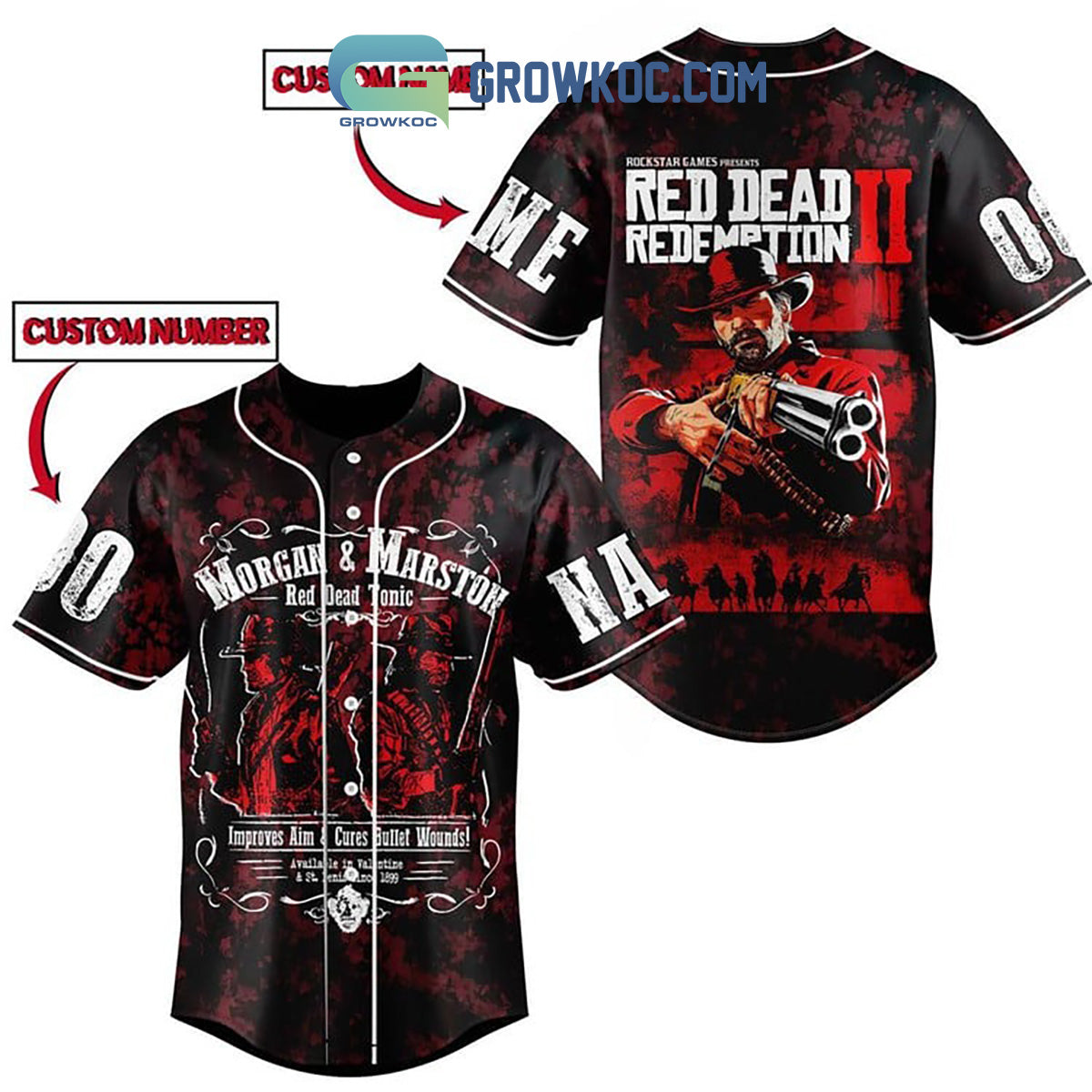 Red Dead Redemption II Morgan & Marston Personalized Baseball Jersey Unisex T-shirt, Sweatshirt, Hoodie, Long Sleeve Tee - T-Shirt, Sweatshirt, Hoodie