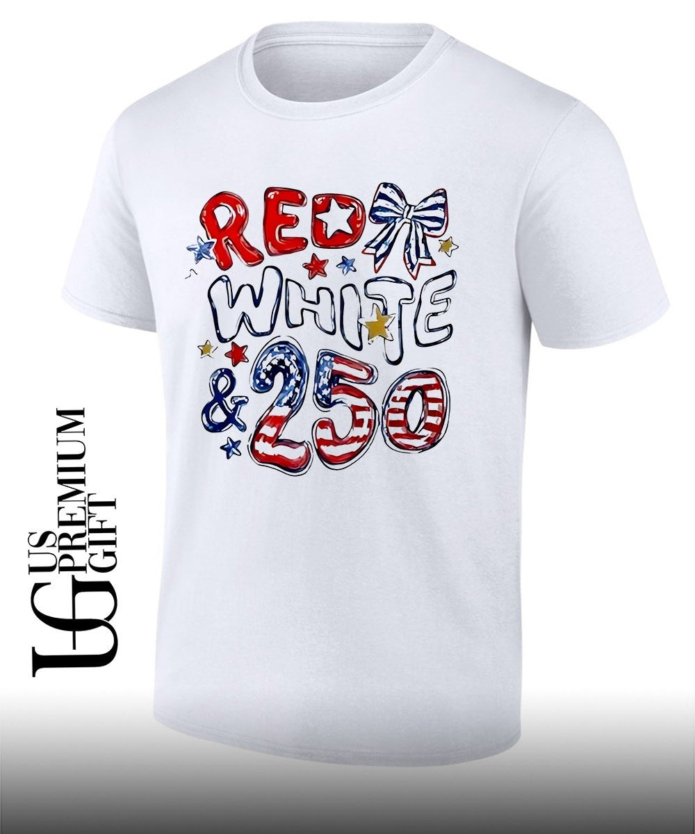 Red White and 250 USA 4th Of July shirt Unisex T-shirt, Sweatshirt, Hoodie, Long Sleeve Tee - T-Shirt, Sweatshirt, Hoodie