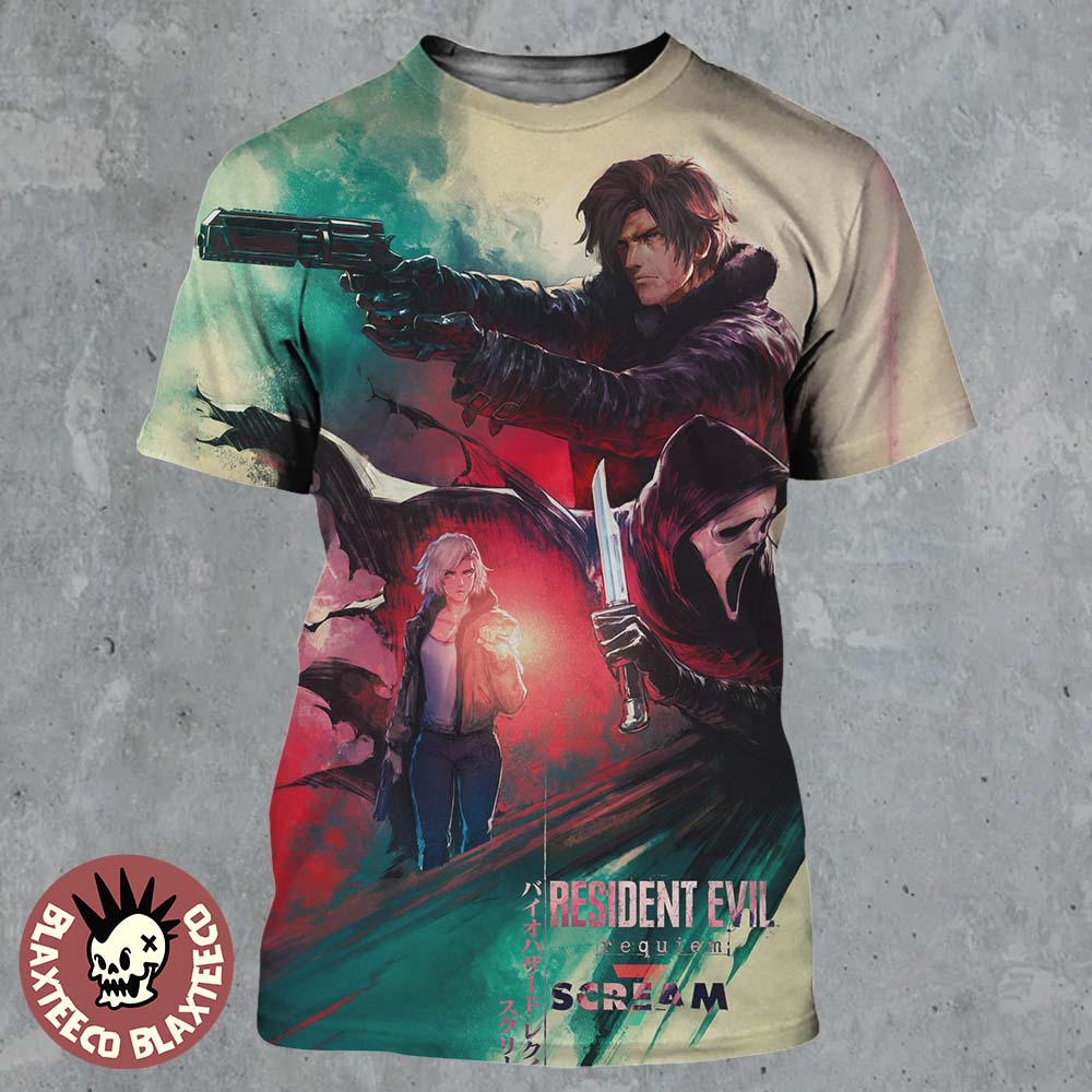 Resident Evil Requiem x SCREAM 7 Collab Poster All Over Print Shirt Unisex T-shirt, Sweatshirt, Hoodie, Long Sleeve Tee - T-Shirt, Sweatshirt, Hoodie
