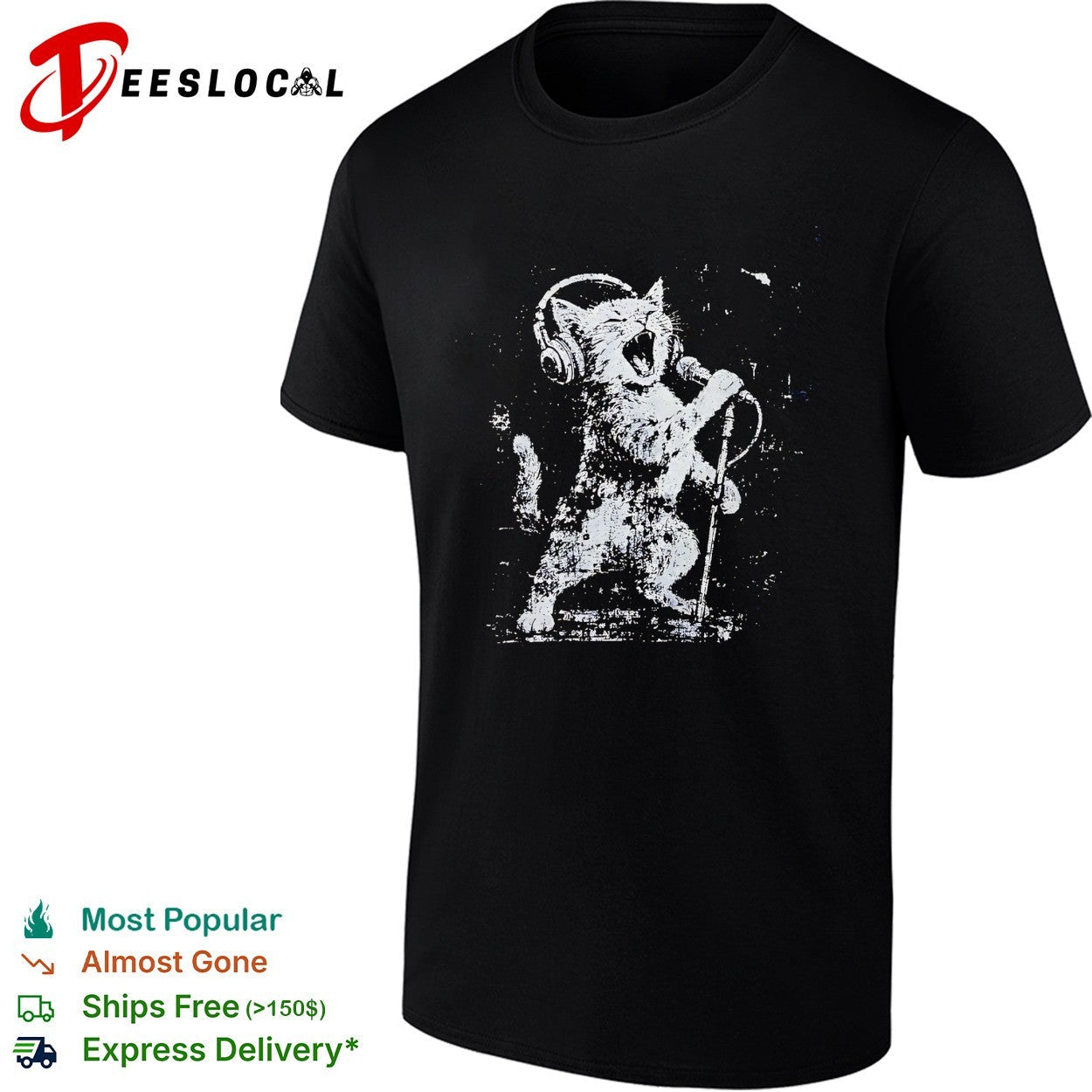 Rockstar cat headphones microphone shirt Unisex T-shirt, Sweatshirt, Hoodie, Long Sleeve Tee - T-Shirt, Sweatshirt, Hoodie