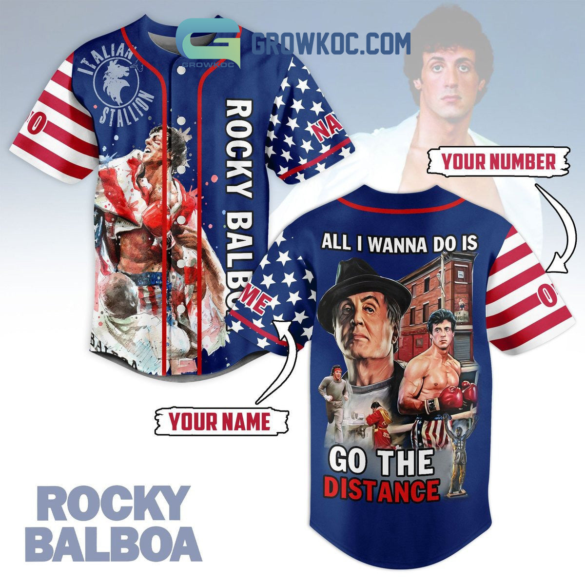 Rocky Balboa Go The Distance Personalized Baseball Jersey Unisex T-shirt, Sweatshirt, Hoodie, Long Sleeve Tee - T-Shirt, Sweatshirt, Hoodie