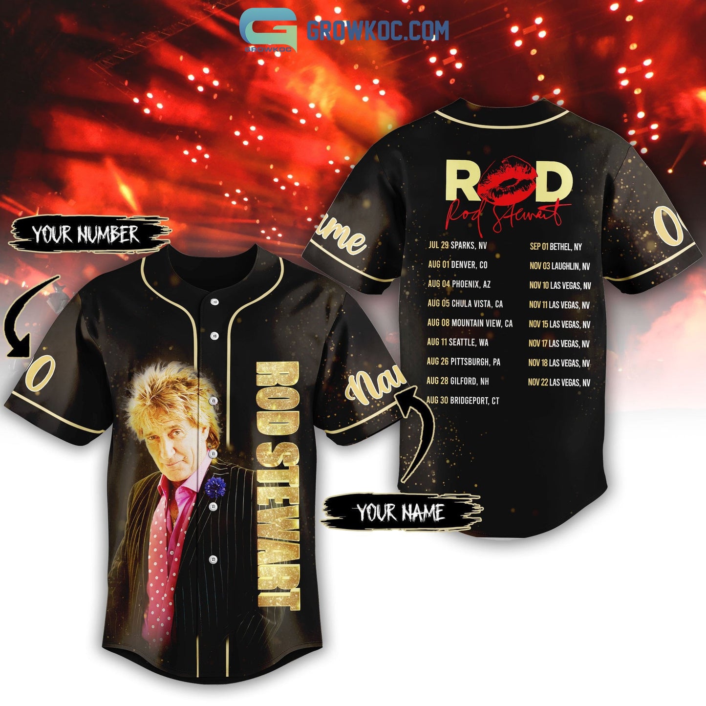 Rod Stewart Live Tour 2023 Personalized Baseball Jersey Unisex T-shirt, Sweatshirt, Hoodie, Long Sleeve Tee - T-Shirt, Sweatshirt, Hoodie