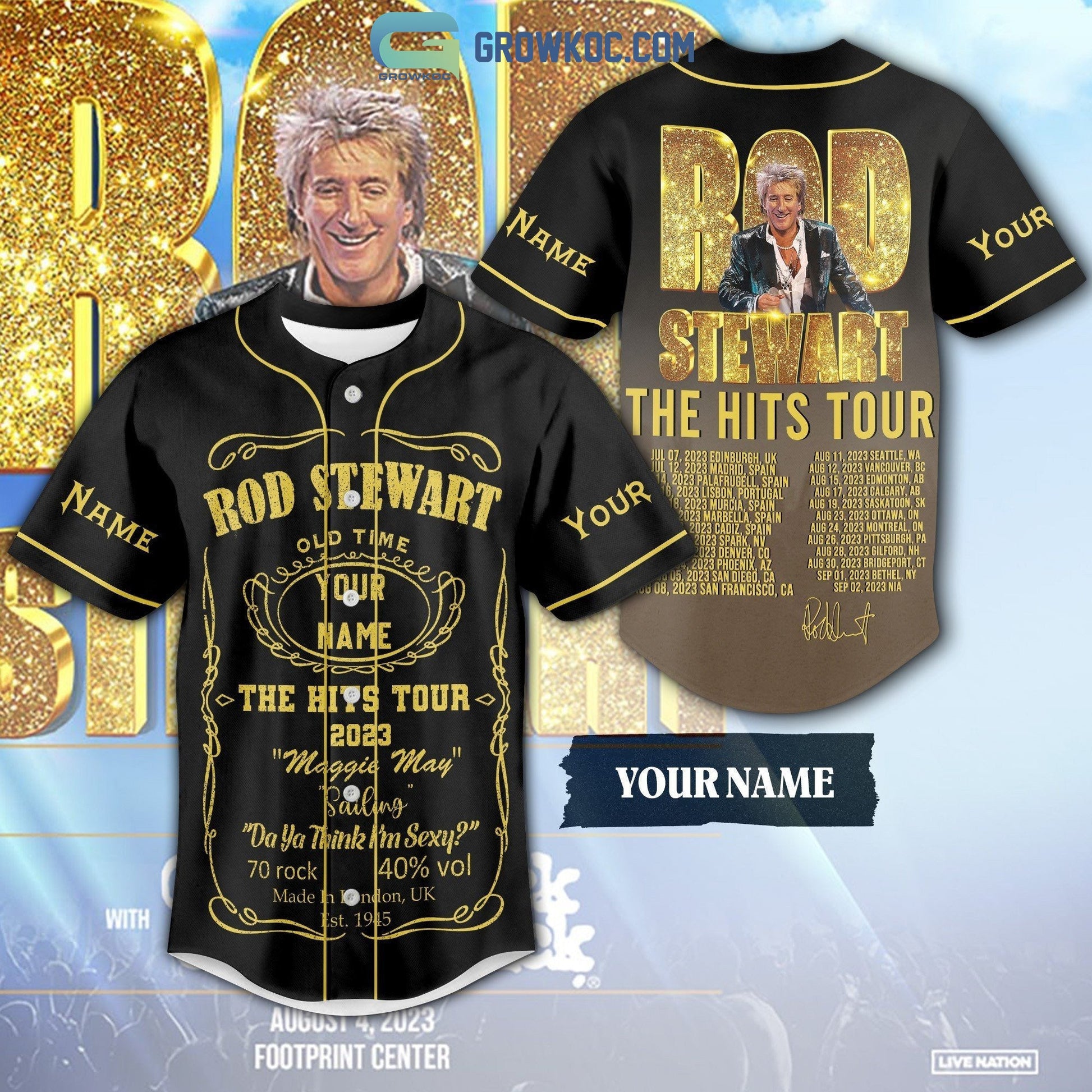 Rod Stewart The Hits Tour 2023 Personalized Baseball Jersey Unisex T-shirt, Sweatshirt, Hoodie, Long Sleeve Tee - T-Shirt, Sweatshirt, Hoodie