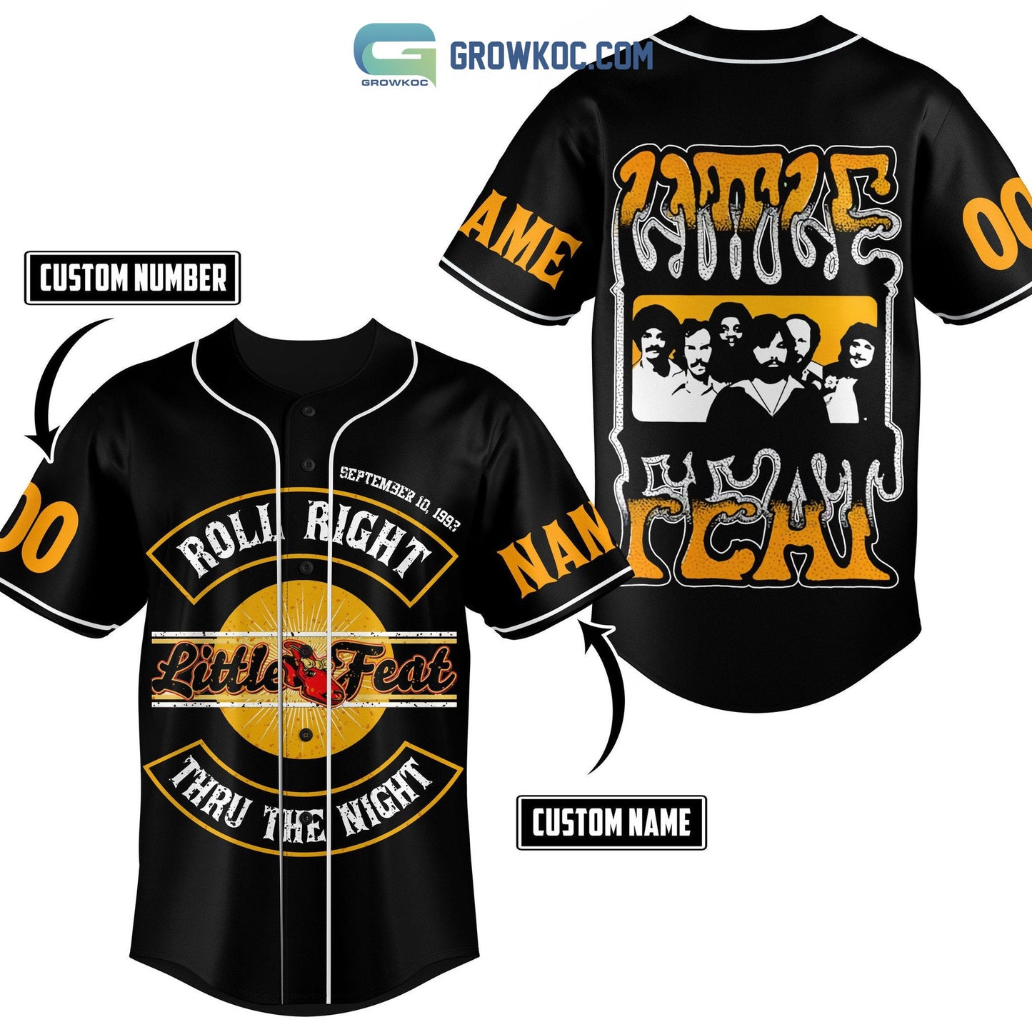 Roll Right Little Feat Thru The Night Personalized Baseball Jersey Unisex T-shirt, Sweatshirt, Hoodie, Long Sleeve Tee - T-Shirt, Sweatshirt, Hoodie