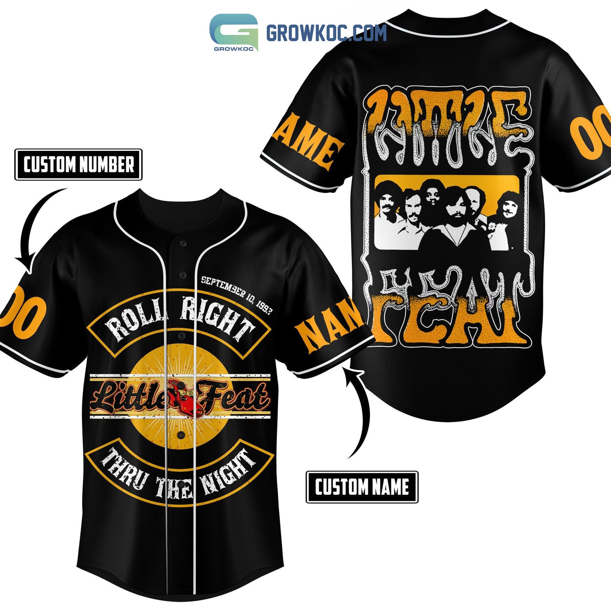 Roll Right Little Feat Thru The Night Personalized Baseball Jersey Unisex T-shirt, Sweatshirt, Hoodie, Long Sleeve Tee - T-Shirt, Sweatshirt, Hoodie