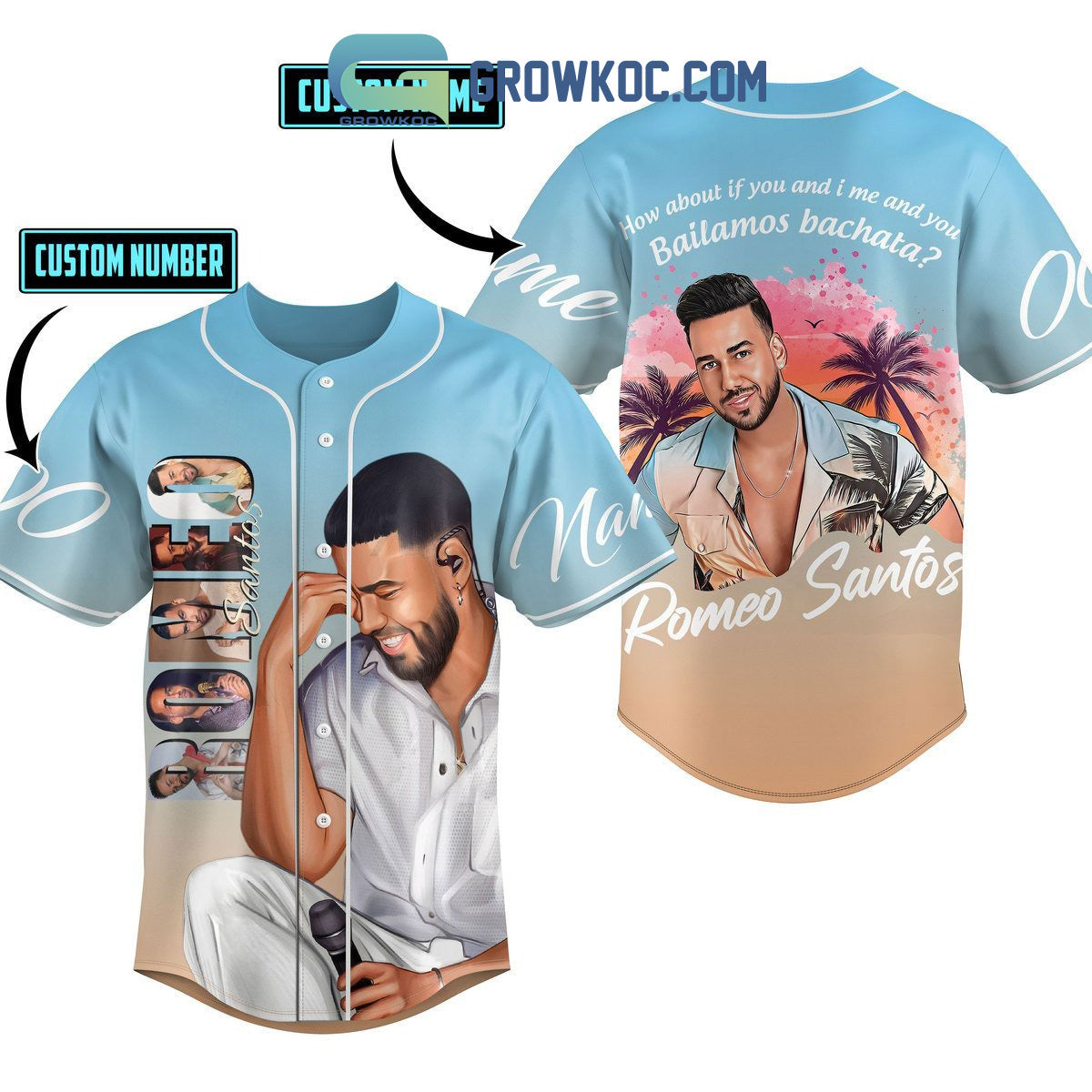 Romeo Santos Bailamos Bachata Fan Personalized Baseball Jersey Unisex T-shirt, Sweatshirt, Hoodie, Long Sleeve Tee - T-Shirt, Sweatshirt, Hoodie