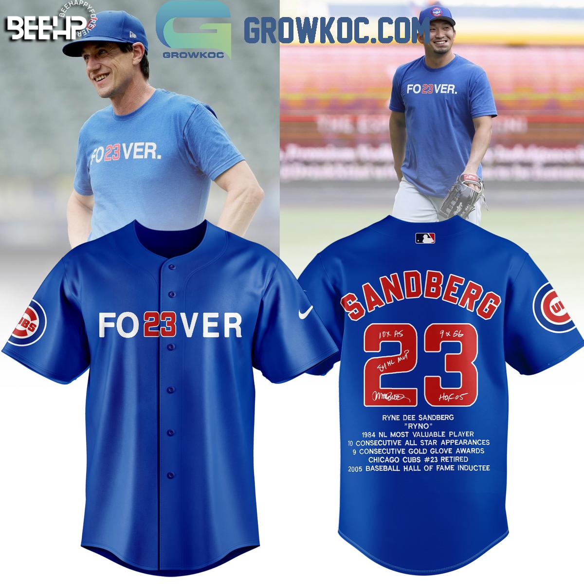 Ryne Sandberg Forever 23 In Our Heart Baseball Jersey Unisex T-shirt, Sweatshirt, Hoodie, Long Sleeve Tee - T-Shirt, Sweatshirt, Hoodie