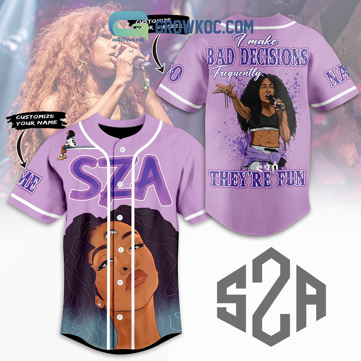 SZA I Make Bad Decisions Frequently Theyre Fun Personalized Baseball Jersey Unisex T-shirt, Sweatshirt, Hoodie, Long Sleeve Tee - T-Shirt, Sweatshirt, Hoodie