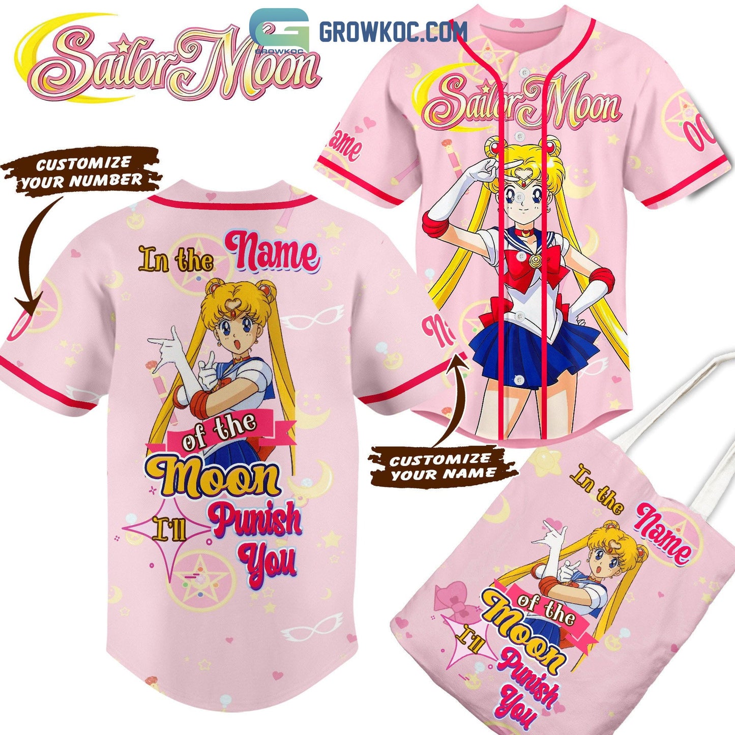 Sailor Moon In The Name Of The Moon Ill Punish You Personalized Baseball Jersey Unisex T-shirt, Sweatshirt, Hoodie, Long Sleeve Tee - T-Shirt, Sweatshirt, Hoodie