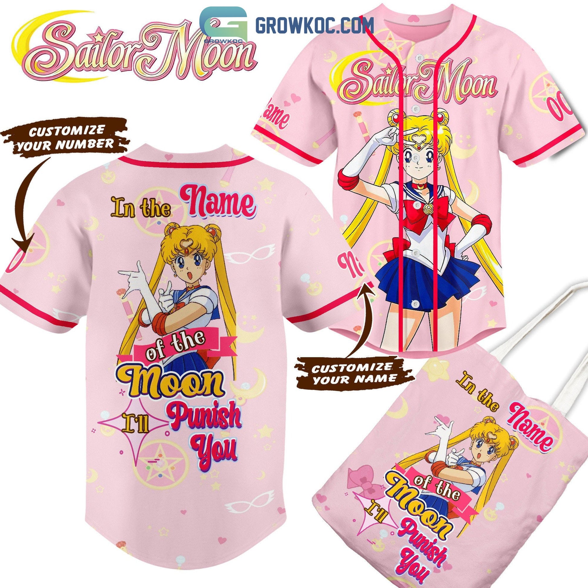 Sailor Moon In The Name Of The Moon Ill Punish You Personalized Baseball Jersey Unisex T-shirt, Sweatshirt, Hoodie, Long Sleeve Tee - T-Shirt, Sweatshirt, Hoodie