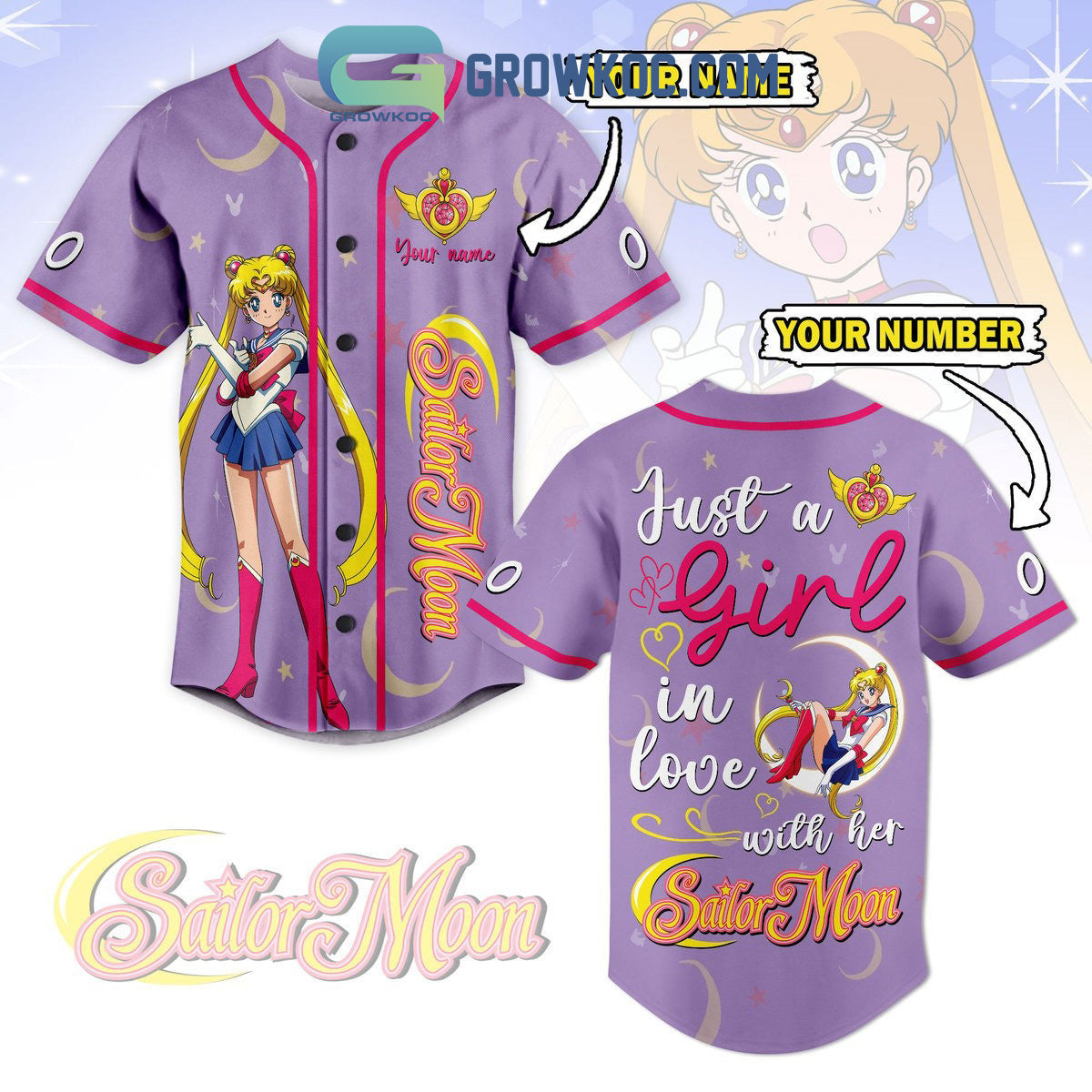 Sailor Moon Just A Girl In Love With Her Personalized Baseball Jersey Unisex T-shirt, Sweatshirt, Hoodie, Long Sleeve Tee - T-Shirt, Sweatshirt, Hoodie