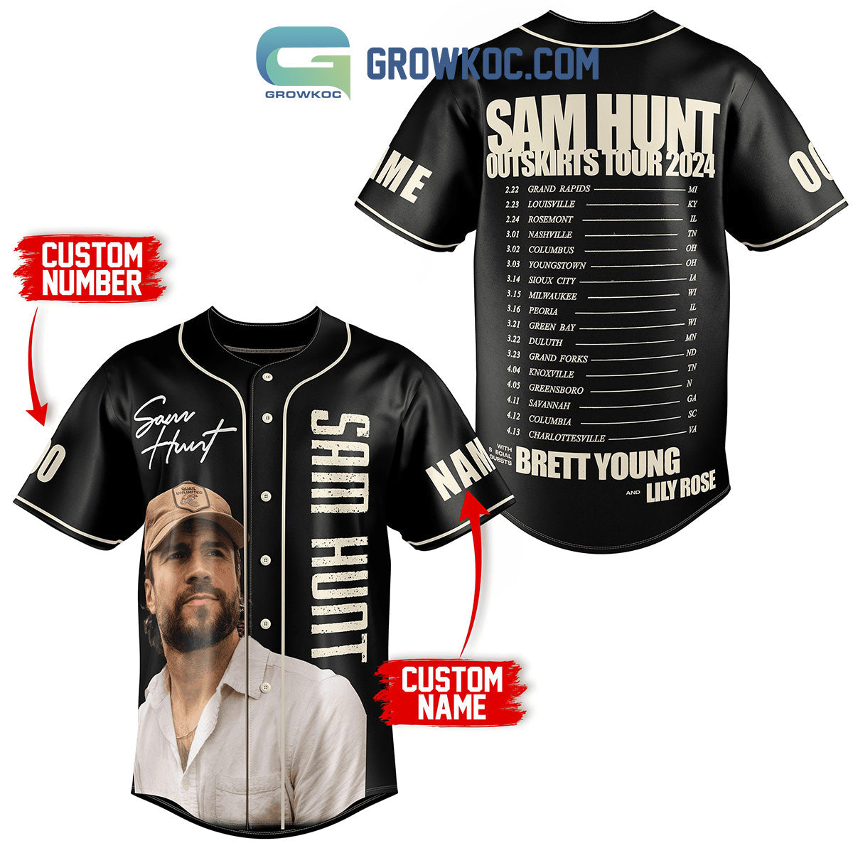 Sam Hunt Outskirts Tour 2024 Personalized Baseball Jersey Unisex T-shirt, Sweatshirt, Hoodie, Long Sleeve Tee - T-Shirt, Sweatshirt, Hoodie