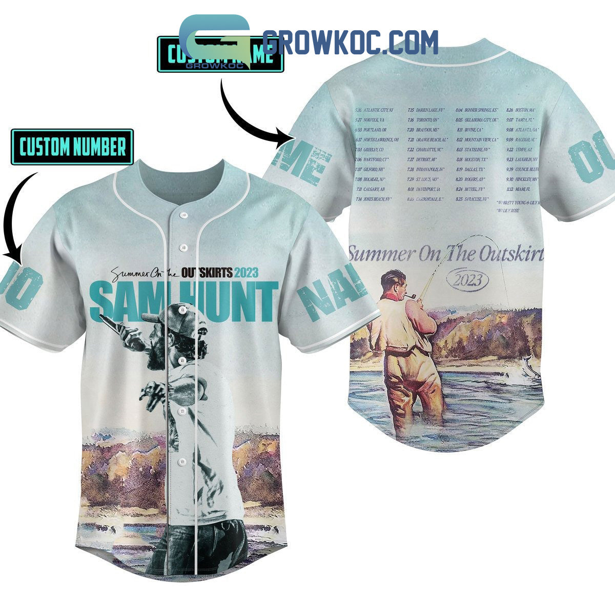 Sam Hunt Summer On The Outskirt 2023 Personalized Baseball Jersey Unisex T-shirt, Sweatshirt, Hoodie, Long Sleeve Tee - T-Shirt, Sweatshirt, Hoodie
