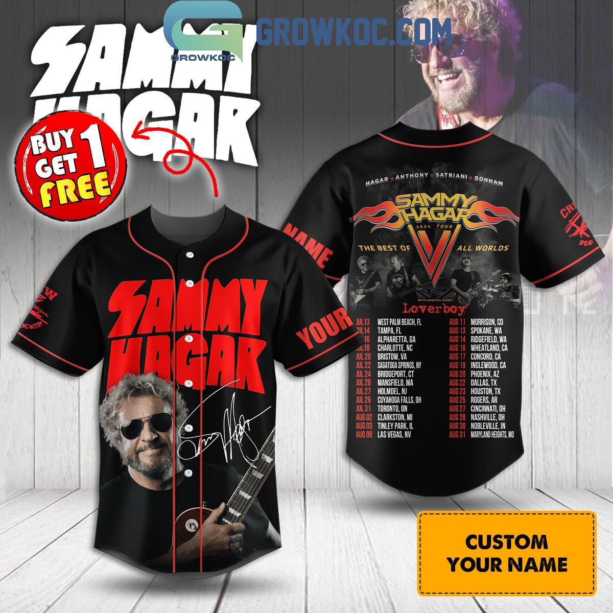 Sammy Hagar Anthony Satriani Bonham 2024 Tour Personalized Baseball Jersey Unisex T-shirt, Sweatshirt, Hoodie, Long Sleeve Tee - T-Shirt, Sweatshirt, Hoodie