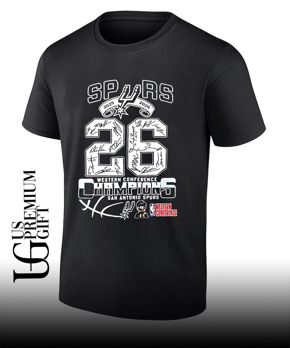 San Antonio Spurs 2025-2026 Western Conference Champions signature shirt Unisex T-shirt, Sweatshirt, Hoodie, Long Sleeve Tee - T-Shirt, Sweatshirt, Hoodie