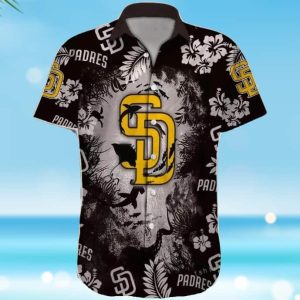 San Diego Padres Hawaiian Shirt Yellow Logo On Black - Padres Hawaiian Shirt Unisex T-shirt, Sweatshirt, Hoodie, Long Sleeve Tee - T-Shirt, Sweatshirt, Hoodie