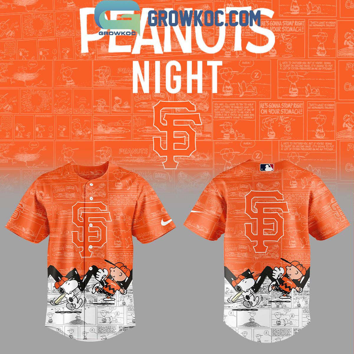San Francisco Giants Peanuts 75th Anniversary Baseball Jersey Unisex T-shirt, Sweatshirt, Hoodie, Long Sleeve Tee - T-Shirt, Sweatshirt, Hoodie