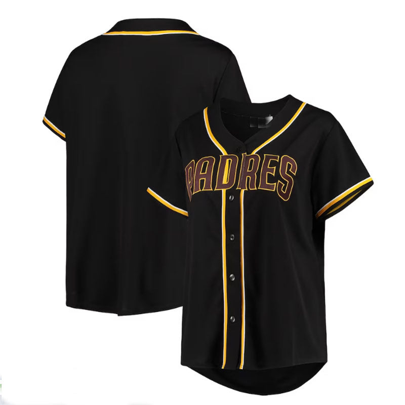 San Diego Padres Plus Size Pop Fashion Button-Up Jersey - Black Brown Baseball Jerseys baseball jersey product view 1