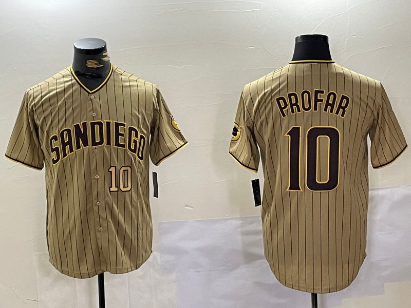 San Diego Padres #10 Jurickson Profar Khaki Team Logo Cool Base Stitched Baseball Jersey baseball jersey product view 1