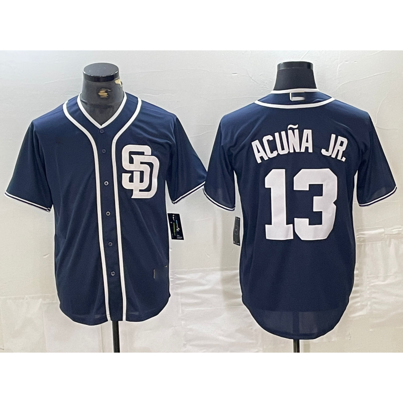 San Diego Padres #13 Ronald Acuna Jr Navy Blue Cool Base Stitched Baseball Jersey baseball jersey product view 1