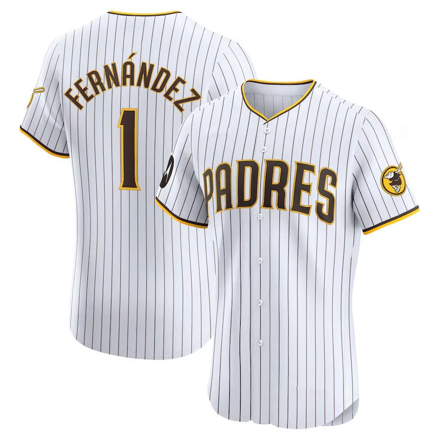 San Diego Padres #1 Tony Fern¨¢ndez Home Elite Sponsor Patch Player Jersey - White Stitched Baseball Jersey baseball jersey product view 1