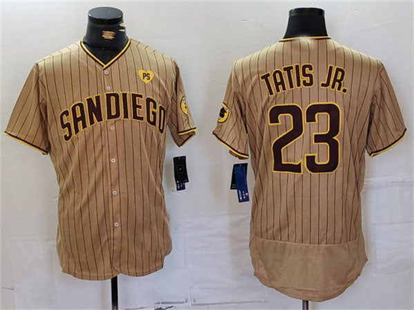 San Diego Padres #23 Fernando Tatis Jr. Tan With PS Patch Flex Base Stitched Baseball Jersey baseball jersey product view 1