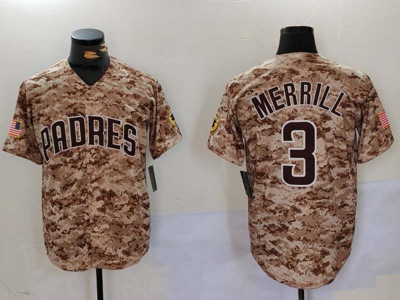 San Diego Padres #3 Jackson Merrill Camo Cool Base Stitched Baseball Jersey baseball jersey product view 1