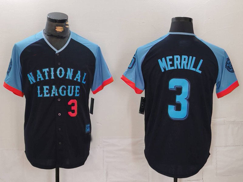 San Diego Padres #3 Jackson Merrill Number Navy 2024 All Star Limited Stitched Baseball Jersey baseball jersey product view 1