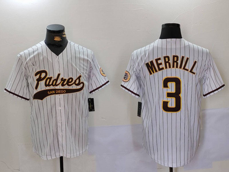 San Diego Padres #3 Jackson Merrill White 2023 Cool Base Stitched Baseball Jersey baseball jersey product view 1