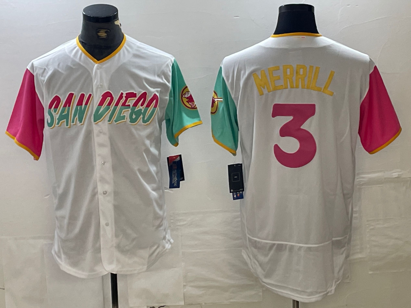 San Diego Padres #3 Jackson Merrill White 2024 City Connect Flex Base Stitched Baseball Jersey baseball jersey product view 1