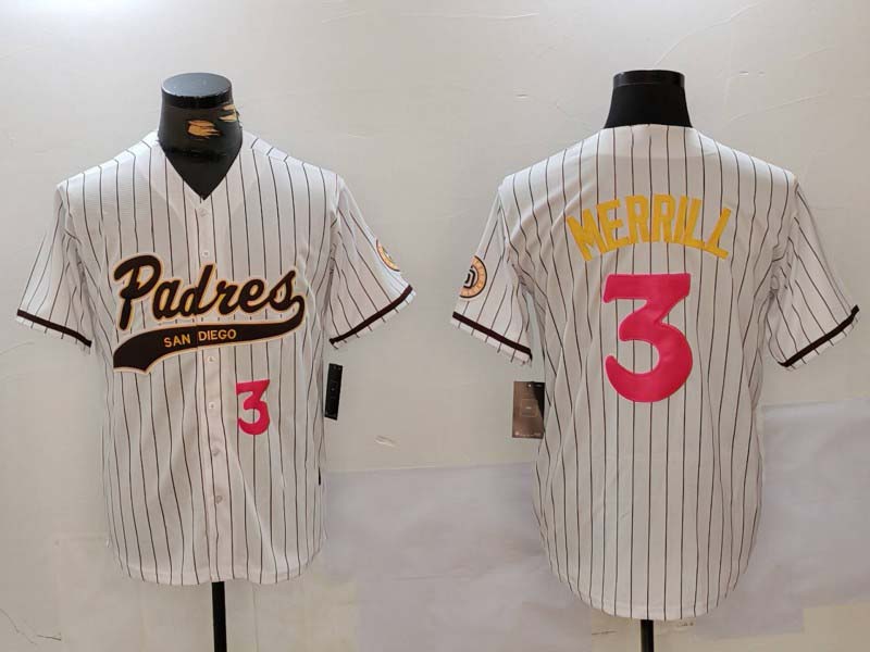 San Diego Padres #3 Jackson Merrill white Cool Base Stitched Baseball Jersey baseball jersey product view 1