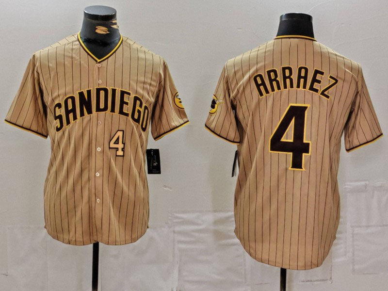 San Diego Padres #4 Luis Arraez Tan Cool Base Stitched Baseball Jersey baseball jersey product view 1