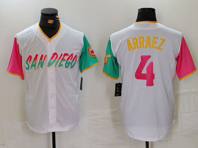 San Diego Padres #4 Luis Arraez White 2023 City Connect Cool Base Stitched Baseball Jersey baseball jersey product view 1