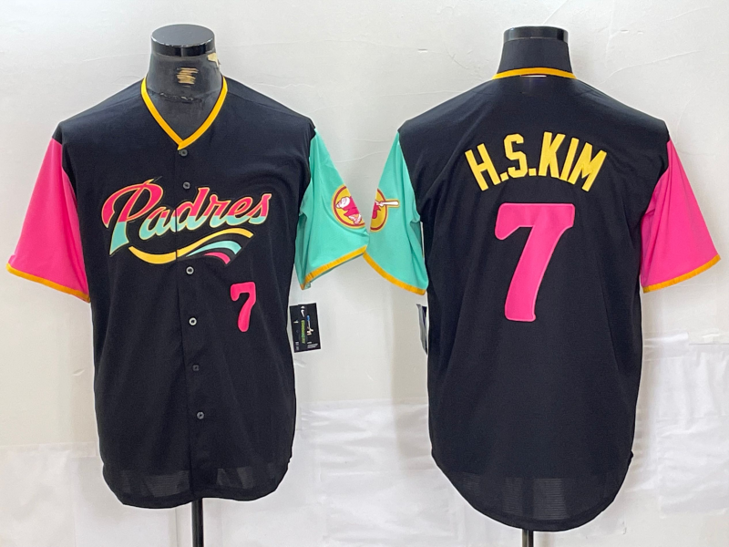 San Diego Padres #7 Ha Seong Kim Number Black NEW 2023 City Connect Cool Base Stitched Baseball Jersey baseball jersey product view 1