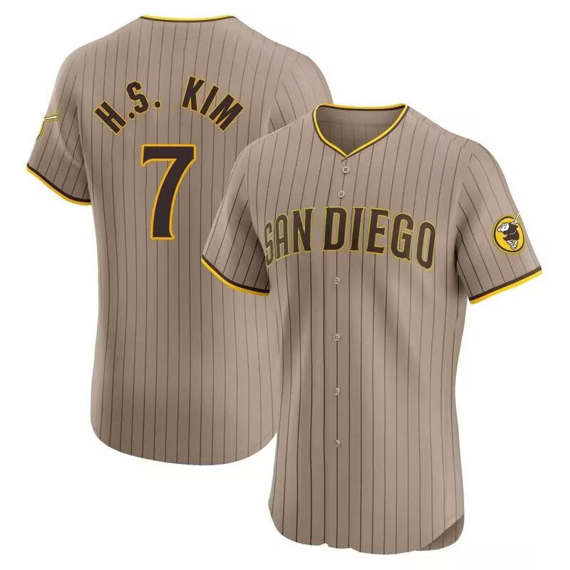 San Diego Padres #7 Ha Seong Kim White Stitched Cool Base Brown Baseball Jersey baseball jersey product view 1