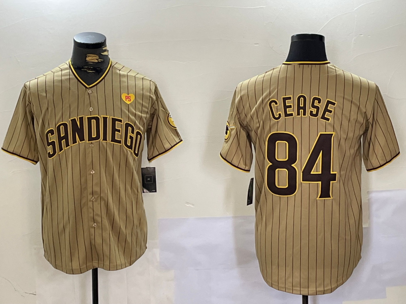 San Diego Padres #84 Dylan Cease Khaki Team Logo With PS Patch Stitched Cool Base Baseball Jersey baseball jersey product view 1