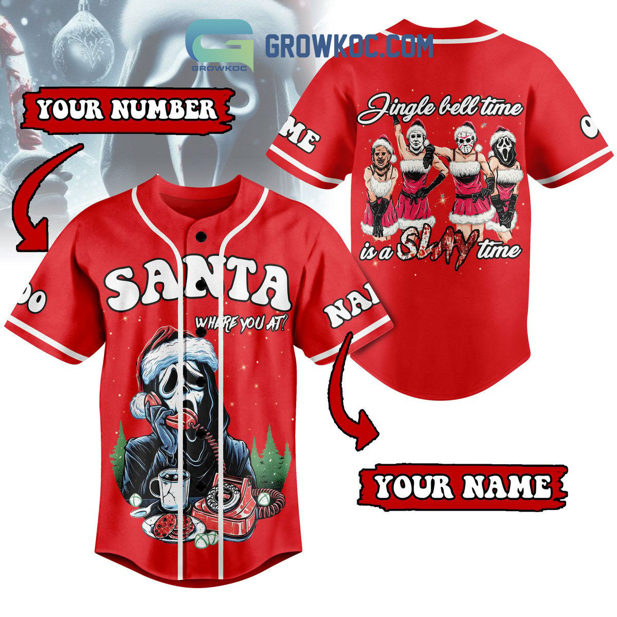 Santa Where You At Jingle Bell Time Is A Slay Time Horror Movies Personalized Baseball Jersey - T-Shirt, Sweatshirt, Hoodie
